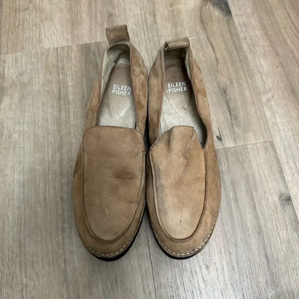Eileen Fisher Womens Beige Lugged Sole Suede Loafers 7